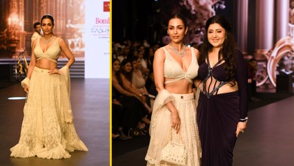 Glamour Unleashed: Malaika Arora Sets The Ramp On Fire In Ivory Lehenga
