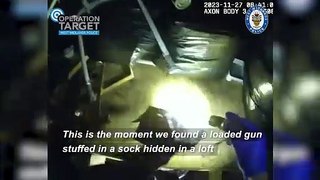 Watch moment police find loaded gun hidden in sock which was in a loft