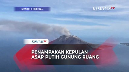 Pantauan Udara Gunung Ruang, Ada Kepulan Asap Putih