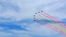 La Patrulla Águila dibuja la bandera de España en el Festival Aéreo de San Javier.
