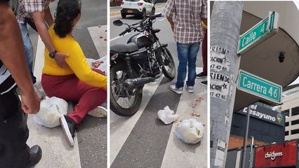 ¡Por "robarse" el semáforo en rojo! Motocicista atropelló a mujer en pleno centro de Medellín