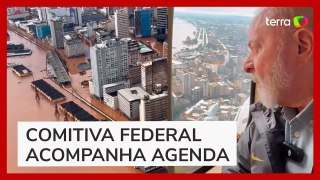 Lula sobrevoa áreas alagadas no RS ao lado de Leite, Lira e outras autoridades