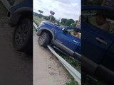 Car Gets Stuck on Road's Side Railing After Accident