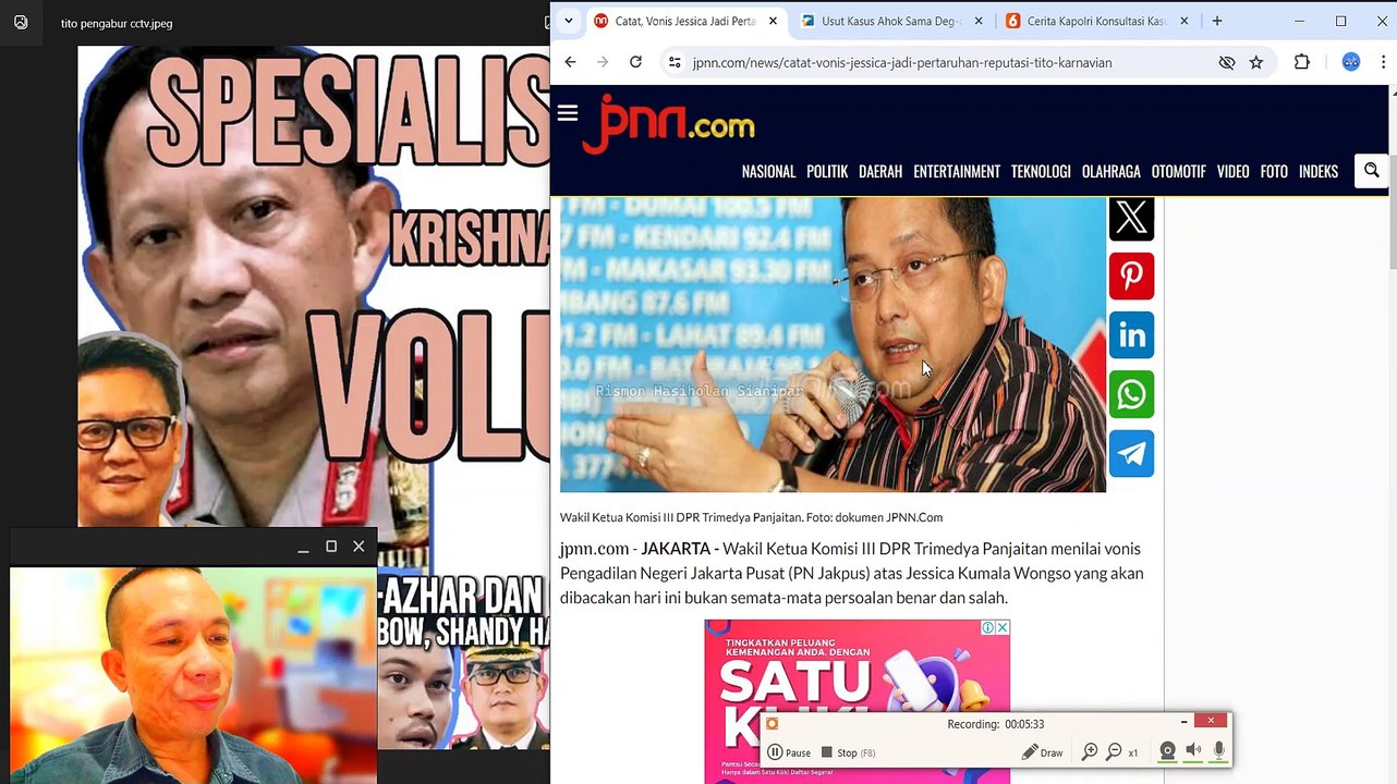 KAPOLDA METRO JAYA 2016 TITO KARNAVIAN HARUS TANGGUNG JAWAB REKAYASA VIDEO CCTV JESSICA WONGSO!