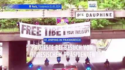 Protest in Frankreich: "Free Tibet – Diktator Xi Jinping, deine Zeit ist um"