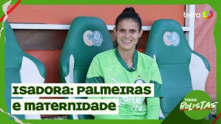Isadora Amaral, reforço do Palmeiras e mãe do Miguel, dá depoimento sobre maternidade e futebol.