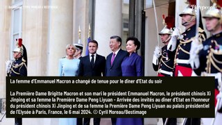PHOTOS Brigitte Macron en look rouge le jour et longue robe près du corps le soir pour recevoir Xi Jinping et sa femme