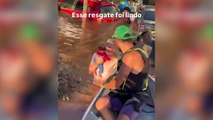 Homem resgata um bebê e sua família das enchentes no Rio Grande do Sul