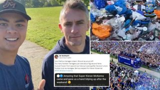 Manager, leader, street cleaner! Ipswich Town's promotion-winning boss Kieran McKenna turns up to help with council's victory parade clear-up