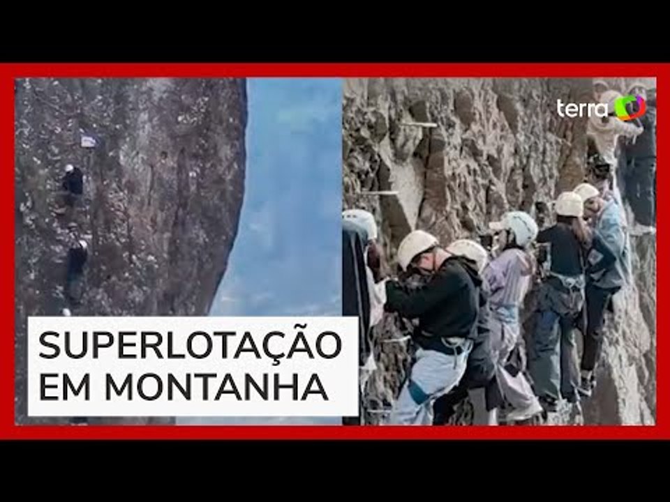Alpinistas ficam suspensos em 'congestionamento' em montanha na China