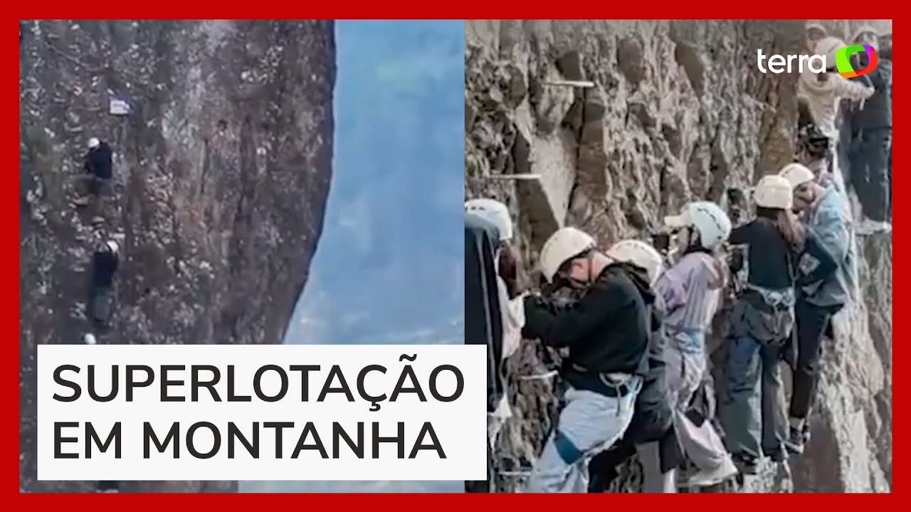 Alpinistas ficam suspensos em 'congestionamento' em montanha na China