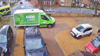 Delivery driver flattens garden wall and then drives off!