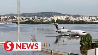 Aerial video showed submerged plane, runways flooded at Brazil airport