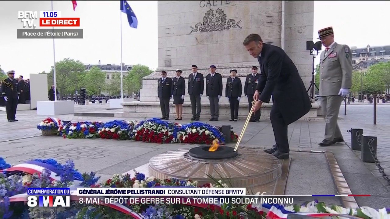 Commémorations du 8-Mai: Emmanuel Macron ravive la flamme sur la tombe du Soldat inconnu