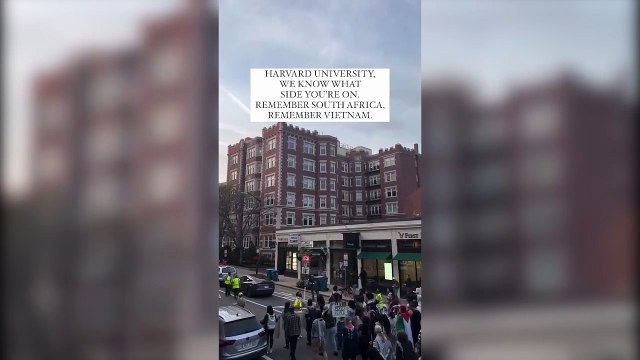 Los estudiantes de la Universidad de Harvard corearon anoche en solidaridad con Gaza.