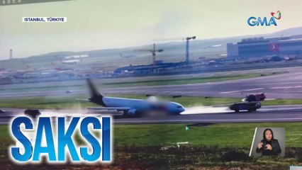 Cargo plane, nag-emergency landing dahil sa palyadong gulong sa harap | Saksi