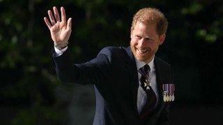 Prince Harry laughs as he’s asked if he’s ‘happy to be home’ on UK visit