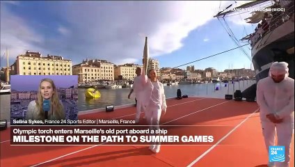 Olympic torch arrives in Marseille after 12-day sea journey from Greece