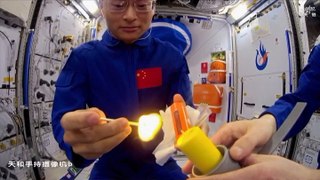 Chinese Astronauts Light Candle With Match On Tiangong Space Station To Demonstrate Fame Behavior