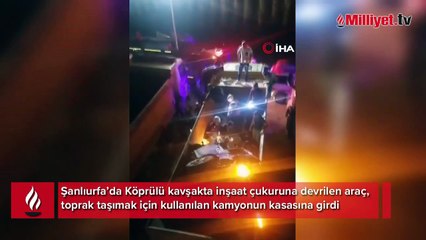 Yok böyle kaza! İnşaat çukuruna düştü kamyonun kasasında bulundu