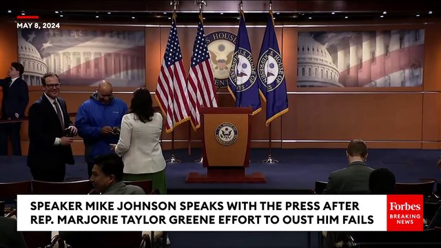 House Speaker Mike Johnson Reacts After Marjorie Taylor Greene Effort To Oust Him Fails