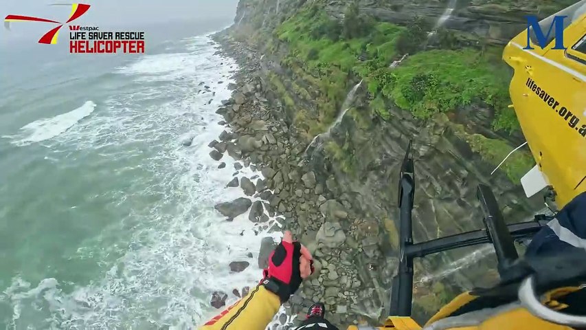 A fisherman was rescued off a rock ledge at Otford in the Royal National Park on Wednesday, May 8, 2024, after becoming lost following a day of fishing. Footage by Westpac Rescue Helicopter