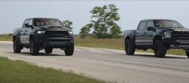 VÍDEO: 2 titanes frente a frente | RAM TRX vs Ford F-150 Raptor R by Hennessey, ¿quién da más?