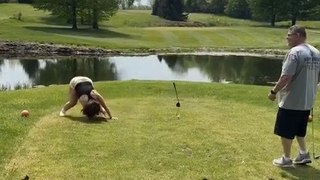 Woman Almost Falls on Her Head During First Ever Game of Golf
