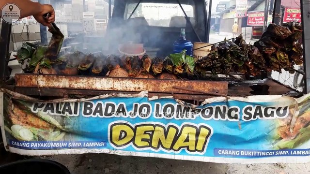 traditional lompong sagu cake and fish pepes street food