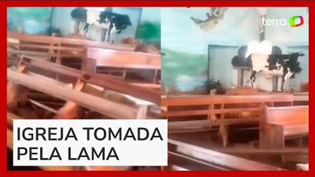 Boi se refugia em igreja durante enchentes no Rio Grande do Sul