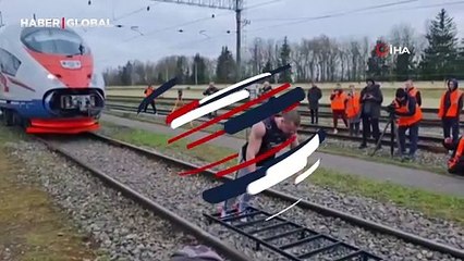 Rus atletten dünya rekoru! 650 ton ağırlığındaki treni 37 saniyede çekmeyi başardı