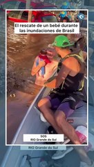 Un bebé rescatado en medio de la peor inundación de Brasil  En las últimas horas se volvió viral un video en donde una comunidad de vecinos se unen para rescatar a un niño de 2 meses.   La catástrofe ya acecha a