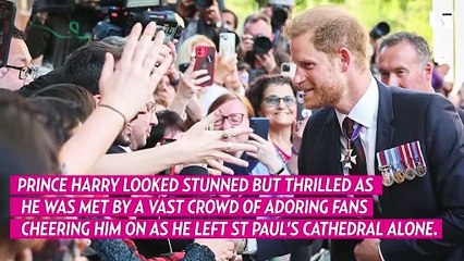 Prince Harry Reacts To Vast Crowd Cheering Him As He Exits St Paul’s Cathedral