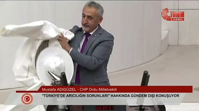 CHP'li vekil Mustafa Adıgüzel TBMM'de arıcı kıyafetiyle seslendi