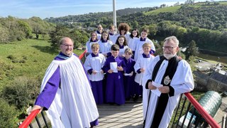 Choir sings for Ascension Day at the top of Laxey Wheel, Isle of Man