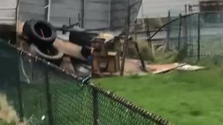Strong Winds Blow Away Shed Across Alley in Pennsylvania, USA