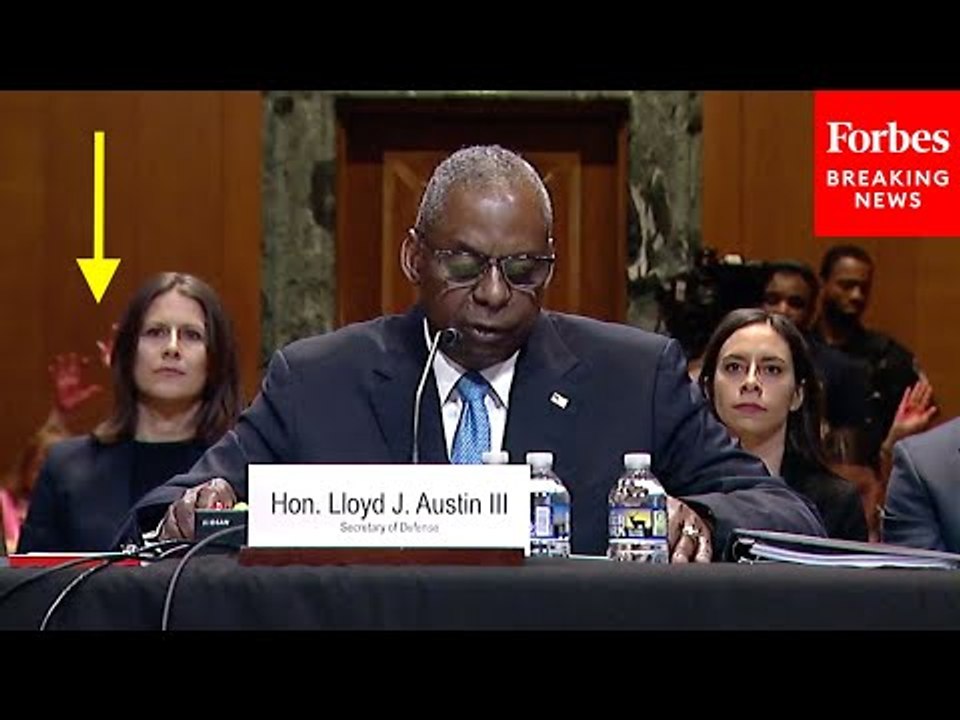 JUST IN: Pro-Palestinian Protesters Raise 'Bloody' Hands And Disrupt Lloyd Austin's Senate Testimony