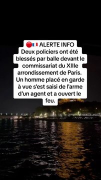 Deux policiers ont été blessés par balle devant le commissariat du XIIIe arrondissement de #Paris. Un homme placé en garde à vue s'est saisi de l'arme d'un agent et a ouvert le feu.