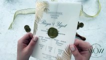 Vellum Wedding Invitation with Tropical Palm Leaves, Gold Foil Printed Reception Invite - 9328