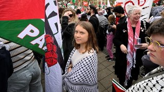 Greta Thunberg joins thousands protesting against Israel competing in Eurovision