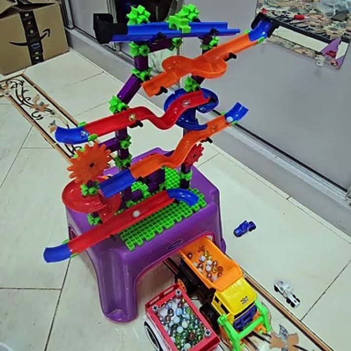 Marble Run Race ASMR Sound _ Satisfying Building Block Coaster with Dump Truck #marble #marblerun (1)