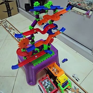 Marble Run Race ASMR Sound _ Satisfying Building Block Coaster with Dump Truck #marble #marblerun (1)
