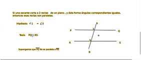 demostracion. Si una secante corta 2 paralelas, ésta produce ángulos correspondientes congruentes