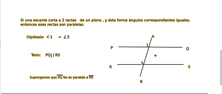 demostracion. Si una secante corta 2 paralelas, ésta produce ángulos correspondientes congruentes