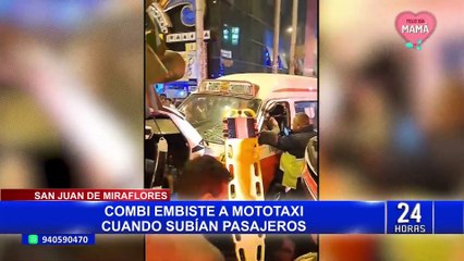 SJM: pareja salva de morir tras embestida de combi a mototaxi que iban a abordar