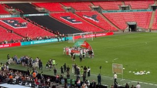 Gateshead celebrate their FA Trophy Final win over Solihull Moors