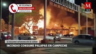 En Campeche, incendio acaba con palapas de la zona de cocteleros