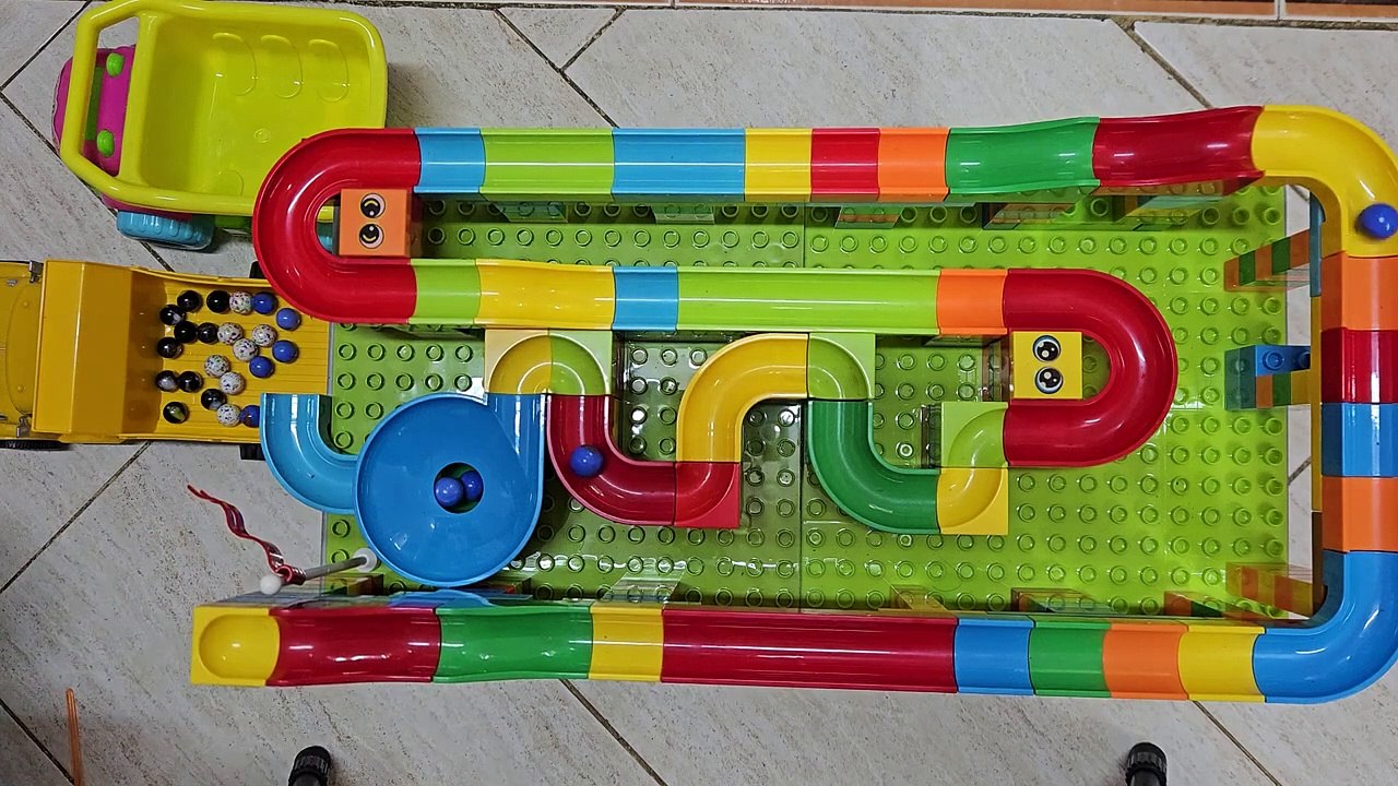Marble Run Race ASMR Sound _ Satisfying Building Block Coaster with Dump Truck #marblerun #marble