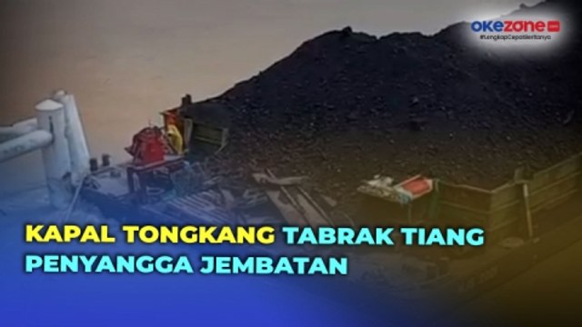 Detik-Detik Kapal Tongkang Pengangkut Batubara Tabrak Tiang Penyangga Jembatan di Jambi