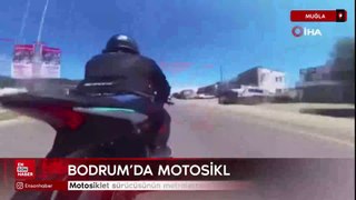 Muğla'da motosiklet sürücüsünün metrelerce sürüklendiği kaza